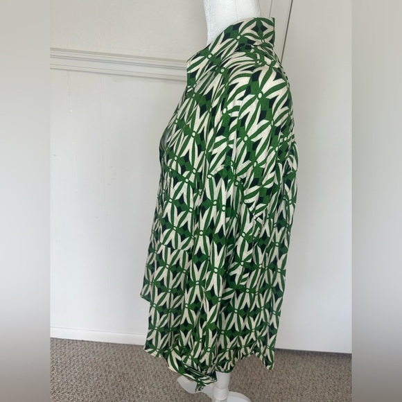 Zara Green and White Casual Button Down Shirt with Geometric Pattern size L - Picture 5 of 11
